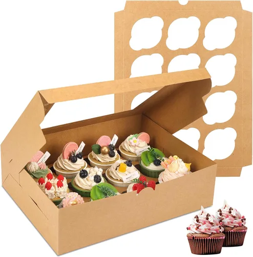 Vista 9 de Moretoes 3 cajas negras para cupcakes con ventana (12 contenedores para cupcakes)