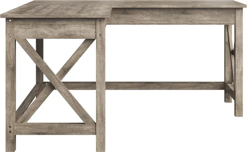 Vista 5 de Lavish Home Escritorio para computadora, escritorio en forma de L con patas en forma de X, para oficina, computadora o mesa de manualidades Gris