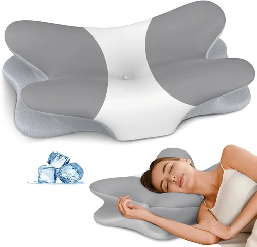 Vista 10 de Besyodo Almohada cervical para el cuello para aliviar el dolor, almohada ergonómica de espuma viscoelástica para dormir, almohada de contorno Gris