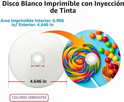 Vista 3 de 95252 CD-R 700MB 52X Hub de inyección de tinta blanco imprimible - 100pk husillo embalaje libre de frustración, 100 discos