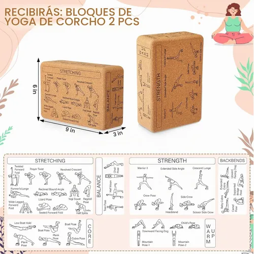 Vista 5 de Halloscume - Paquete de 2 bloques de corcho para yoga para apoyo
