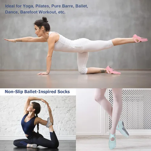 Vista 3 de Ozaiic Calcetines de yoga para mujer antideslizantes y con correas ideal para pilates Pure Barre ballet danza entrenamiento descalza