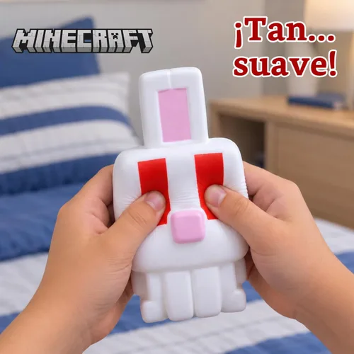 Vista 7 de Minecraft Bunny Mega SquishMe Serie 4 – Peluche oficial de 6" de hinchado lento – Conejo coleccionable, vaca Mooshroom, tortuga y oveja verde