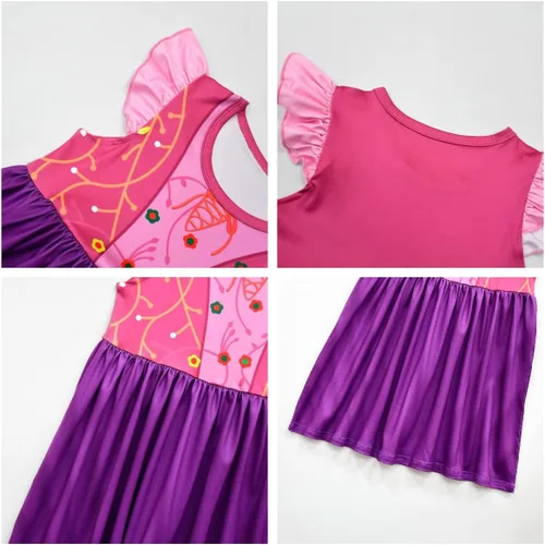 Vista 5 de Halloween Witchs Costume Flutter Sleeve Dress for Kids Girls Halloween Cosplay Outfit Summer Casual Party Dress