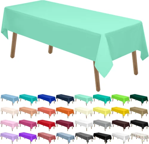 Vista 9 de Manteles de Plástico Azul Claro Paquete de 2 Cubiertas de Mesa Desechables 54 x 108 Pulgadas Manteles para Baby Shower Fiesta PEVA Manteles Azul