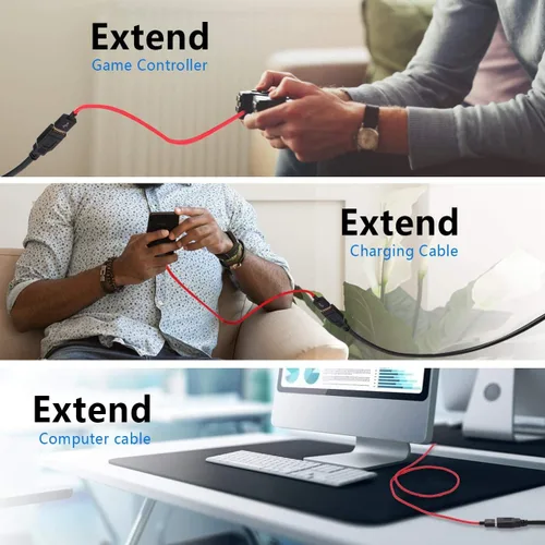 Vista 7 de Cable de extensión USB 3.0 de 1 pie tipo A, macho a hembra, cable extensor de transferencia de datos de 5 Gbps para teclado, ratón, unidad flash