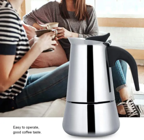 Vista 3 de Cafetera de café expreso, cafetera portátil de acero inoxidable, cafetera expreso, clásica para el hogar, la oficina (3.3 fl oz)