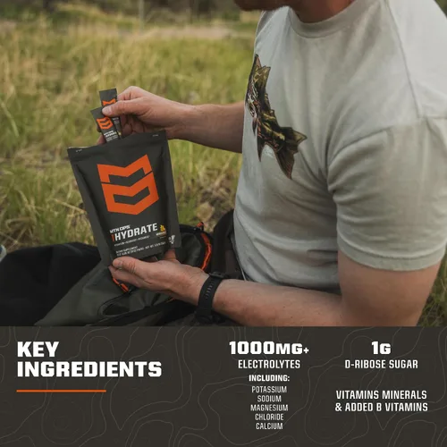 Vista 5 de MTN OPS Hydrate Electrolytes - Mezcla de bebida en polvo, 20 paquetes de electrolitos individuales para llevar con más de 1000 mg de electrolitos