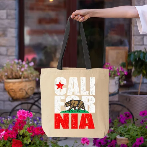 Vista 3 de shop4ever Bolso de compras reutilizable de lona de algodón con diseño de bandera de oso de California, mango