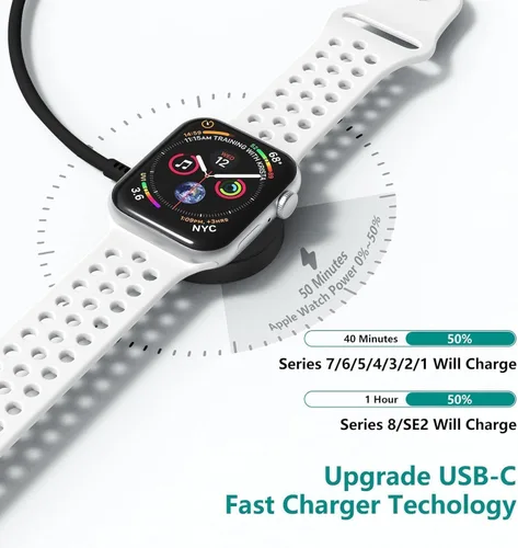 Vista 3 de Cargador USB C para Apple Watch, [certificado MFi] Cargador magnético rápido para iPhone, cable de carga USB C de 6 pies de largo y bloque