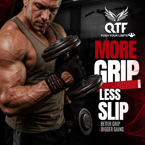 Vista 2 de QTF Quality Tech Field Workout Gloves for Men and Women – Weight Lifting Gloves for Gym - Breathable Fingerless Gloves for Wrist wrap Support