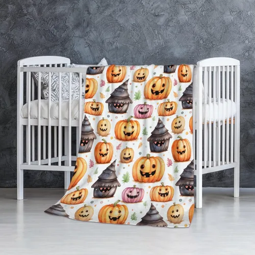 Vista 59 de Manta de Halloween para bebé, diseño de calabaza, fantasma, telaraña, súper suave, manta acogedora para recién nacido, manta de recepción para bebé