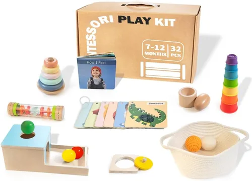 Vista 9 de WOODMAM Juguetes Montessori para bebés de 0 a 6 meses, juguetes educativos sensoriales de aprendizaje 9 en 1 para recién nacidos de 0 a 3-6 meses