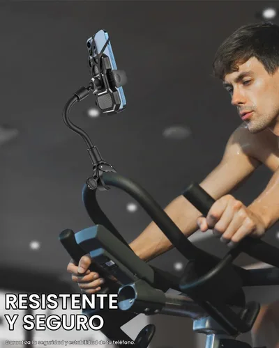 Vista 6 de Soporte de teléfono para bicicleta giratoria de cuello de cisne, clip para manubrio, soporte para teléfono celular para bicicleta de ejercicio
