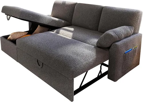 Vista 7 de PaPaJet Sofá Cama, Sofá Cama con Chaise de Almacenamiento, Sofá en Forma de L con Cama Extraíble, Sofás de Gran Tamaño para Sala de Estar - Boucle
