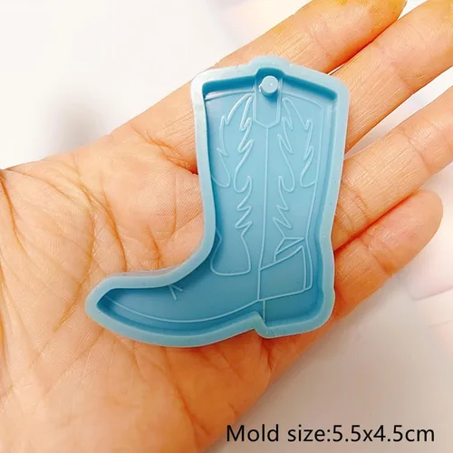Vista 6 de Moldes de resina de silicona brillante brillante para botas de vaquero, molde de adorno para llavero de bricolaje, joyería de resina epoxi, moldes