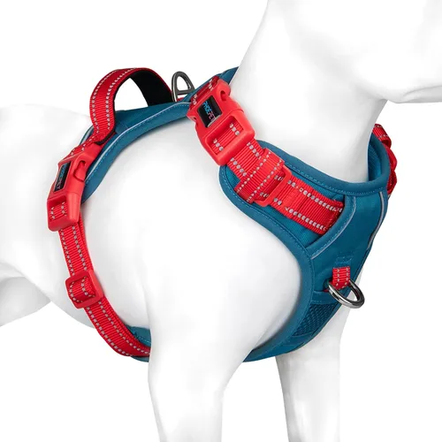 Vista 24 de Arnés para perro sin tirones, chaleco para perro reflectante ajustable de colores únicos, con asa de entrenamiento suave y clips de metal