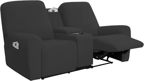 Vista 13 de Easy-Going - Funda elástica para sofá reclinable biplaza con consola central, cubierta suave de vellón ajustada, 2 asientos, con soporte y Negro