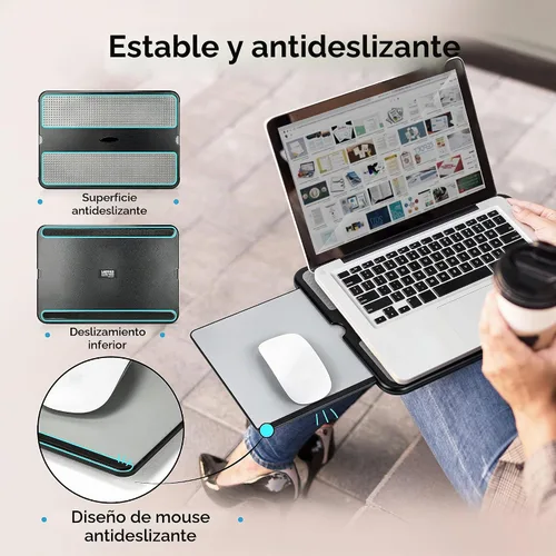 Vista 2 de EHO Almohadilla de regazo para laptop – Almohadilla de soporte para laptop con bandeja retráctil para mouse, protector térmico antideslizante, mesa