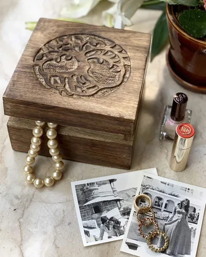 Vista 2 de Grandes ideas de regalo de cumpleaños, caja decorativa hecha a mano con el árbol de la vida, caja del tesoro, caja del tesoro, organizador de joyas