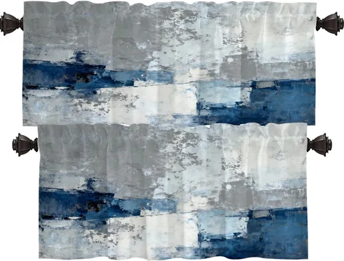 Vista 178 de Shrahala Beige and Orange Abstract Art Brushstrokes Blackout Curtain Tiers, Abstract Oil Paint Kitchen Valance Light Blocking Tier Drapes with Rod