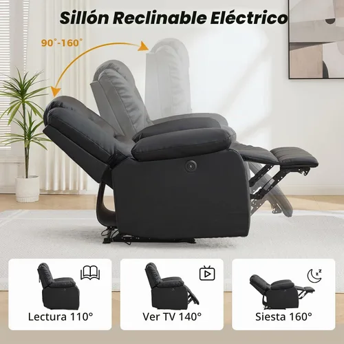 Vista 5 de EBELLO Silla reclinable eléctrica clásica, de piel sintética, de gran tamaño, con cojín suave y respaldo, sofá con cómodo sillón para sala de estar