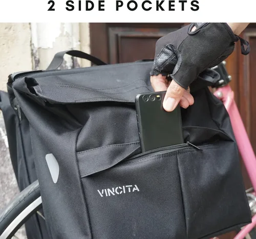 Vista 8 de Vincita Bolsas laterales de ciclismo resistentes al agua con cubierta de lluvia, grande, asa de transporte, puntos reflectantes, portabicicicletas