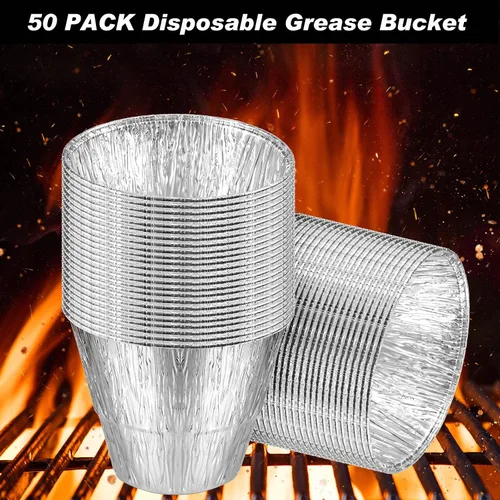Vista 3 de meekoo Bandeja de revestimiento de cubo de grasa, 50 piezas de papel de aluminio, accesorios de parrilla para atrapar grasa, plateado, desechable
