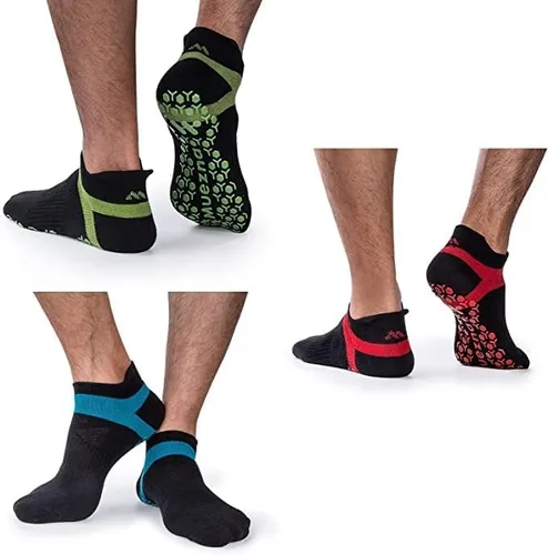 Vista 2 de Muezna Calcetines de yoga antideslizantes para hombre, para pilates, barras, Bikram Fitness Hospital con puños