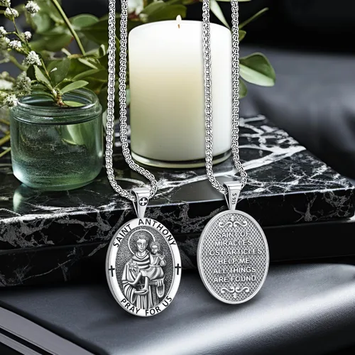 Vista 4 de Eusense Collar con colgante de San MiguelSan CristóbalSan BenitoSan JudaVirgen María MilagrosaCrucifijo de JesúsSan JoséSan Antonio para hombres