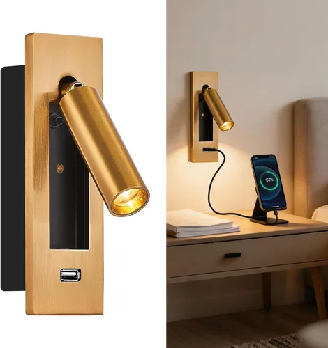 Vista 10 de Luz de lectura montada en la pared con USB, luz LED de lectura de cabecera con interruptor, luces de lectura empotradas ajustables para cabecero