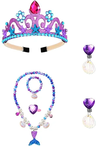 Vista 2 de Cutescan Disfraz de sirena para niñas, vestido de princesa, fiesta de cosplay con accesorios