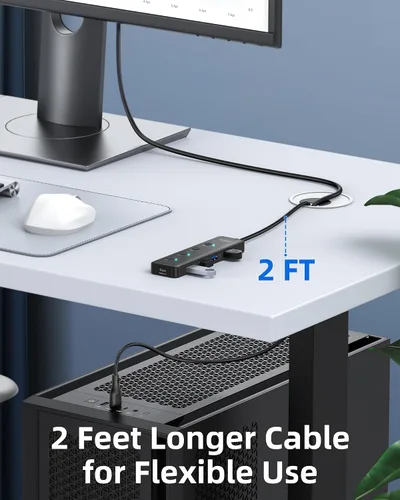 Vista 5 de Selore Hub USB 3.0, Selore Hub USB de 4 puertos Ultra-Slim Data USBA Splitter USBA Expander con 2 ft Compatible con portátil con puerto A