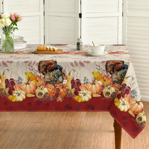Vista 7 de Horaldaily Mantel redondo de Acción de Gracias, 60 x 60 pulgadas, diseño de pavo y calabaza, otoño, cosecha, vintage, lavable, para fiesta, picnic