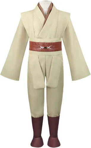 Vista 3 de Vecborn Disfraz de Jedi para niños, túnica de caballero con capucha, conjunto completo de Anakin, uniforme de Halloween SW Cosplay