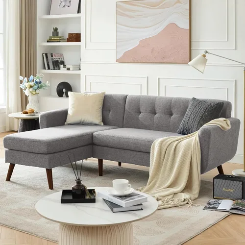 Vista 31 de Tbfit Sofá en Forma de L, Sofás Seccionales Modernos de Mediados de Siglo de 80" de Ancho, Sofás de 3 Plazas con Chaise Lounge Amplio, Sofá Beige