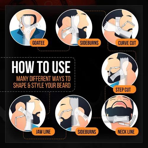 Vista 2 de Kit de moldeador de barba – Herramienta completa de modelado y peinado – Moldeador ajustable transparente, maquinillas de afeitar, lápiz