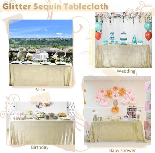 Vista 6 de Trlyc Mantel de lentejuelas de 60 x 84 pulgadas, mantel de purpurina marfil brillante para fiesta, decoración de mesa rectangular para fiestas