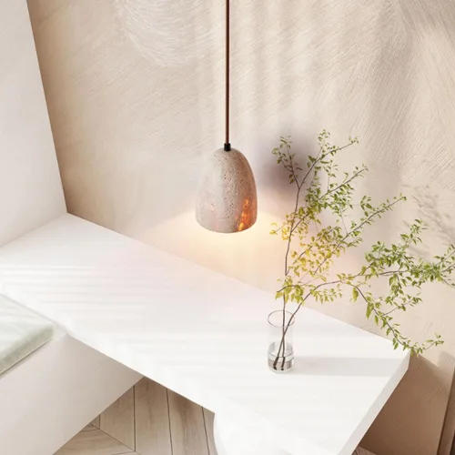 Vista 4 de Luces colgantes de piedra natural de mediados de siglo, lámpara colgante japonesa Wabi-Sabi para isla de cocina, lámpara colgante para fregadero