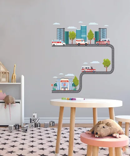 Vista 12 de The City - Vinilo adhesivo de vinilo para habitación de niños, camión de basura, colección de residuos sólidos, para dormitorio de niños, sala