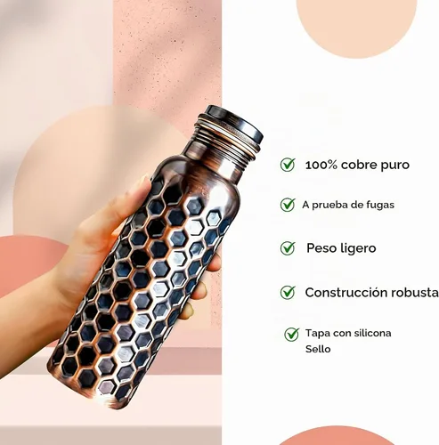 Vista 7 de ALV Botella de agua de cobre para beber, 34 onzas, grande, martillada, 100% de cobre puro, botella de agua ayurvédica a prueba de fugas para yoga