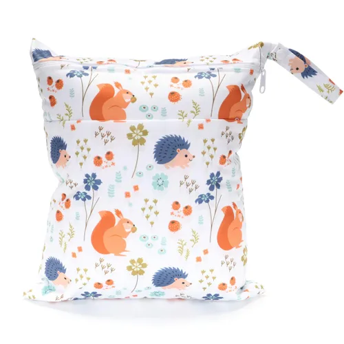 Vista 31 de Wet Bag - Bolsa de pañales de tela para bebé, reutilizable, lavable, con dos bolsillos con cremallera (mapache animal)
