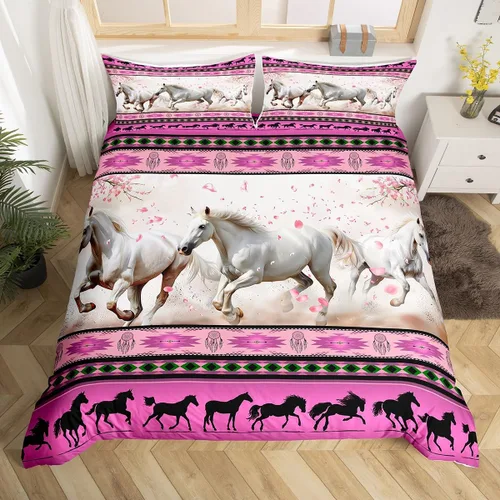 Vista 11 de Juego de funda de edredón con diseño de caballos, atrapasueños para niños, adolescentes, hombres, funda de edredón con estampado de caballos