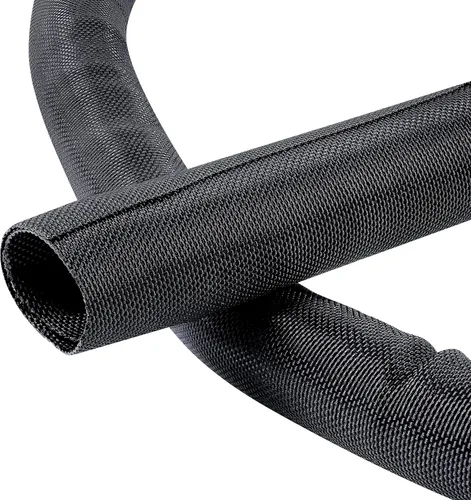 Vista 18 de Cable trenzado dividido negro de 1/2 pulgadas -12 pies de mangas de gestión Flexible Woven Braided Cover Self-Wrapping Wire Loom Cord Protector