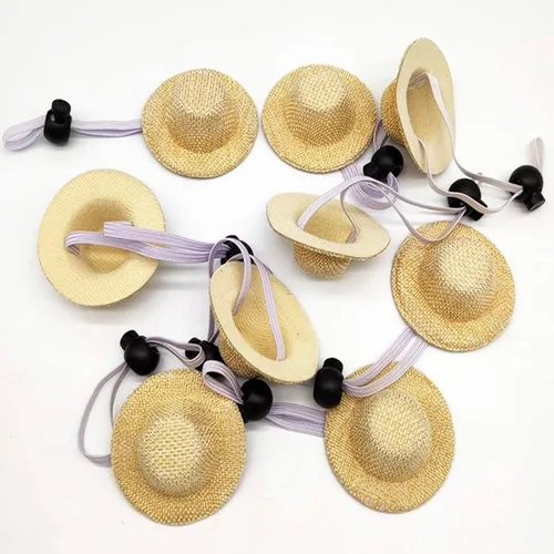 Vista 2 de Soochat Sombrero de paja para mascotas, mini sombrero de paja con correa elástica ajustable para la barbilla, hámster serpiente, lagarto, conejillo