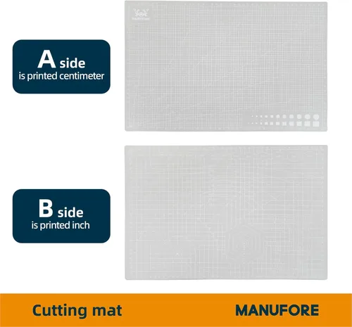 Vista 2 de MANUFORE Juego de alfombrillas de corte gris A3, A4, A5 con escala de centímetro y pulgadas, tabla de cortar autocurable con 5 capas de grosor