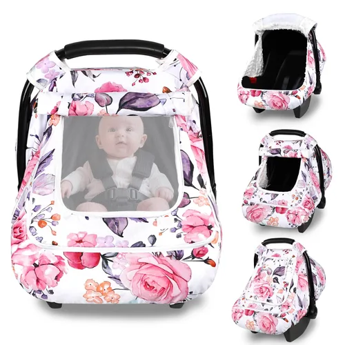 Vista 10 de Funda para asiento de auto Pea Pod para bebé, capota para asiento de auto infantil para recién nacidos con 2 capas de ventanas de tela de malla