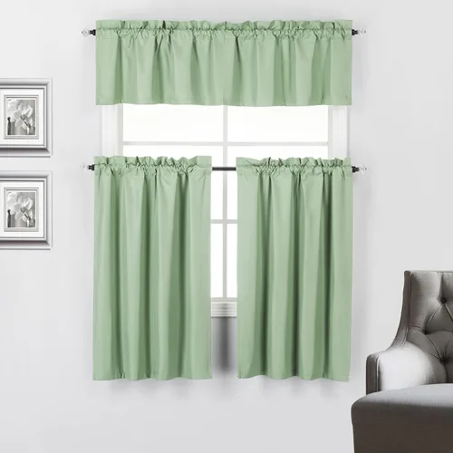 Vista 23 de Rooney - Juego de 3 cortinas opacas con respaldo térmico para ventana de cocina (negro)