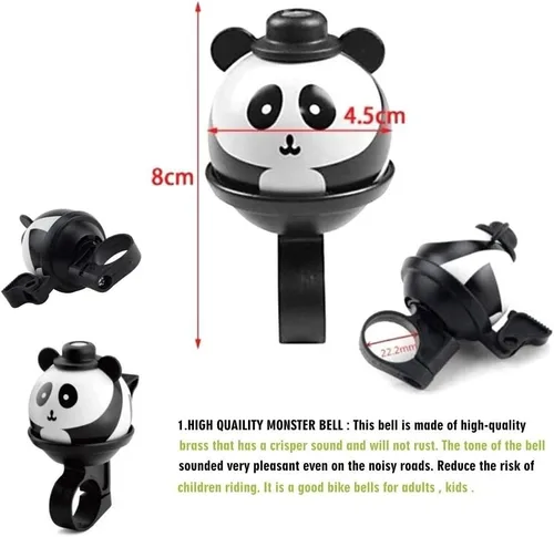 Vista 3 de Campanas de bicicleta para niños, personalidad cortada de dibujos animados panda de alto decibelio campanas de ciclismo fuerte y nítido sonido claro