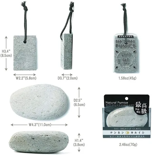Vista 2 de Piedra pómez, natural [fabricada en Japón], forma ergonómica, textura extrafina, removedor de callos de piel dura y agrietada para hombres, mujeres